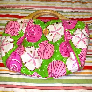 Lilly Pulitzer Canvas Seashell Wood Handle Bag